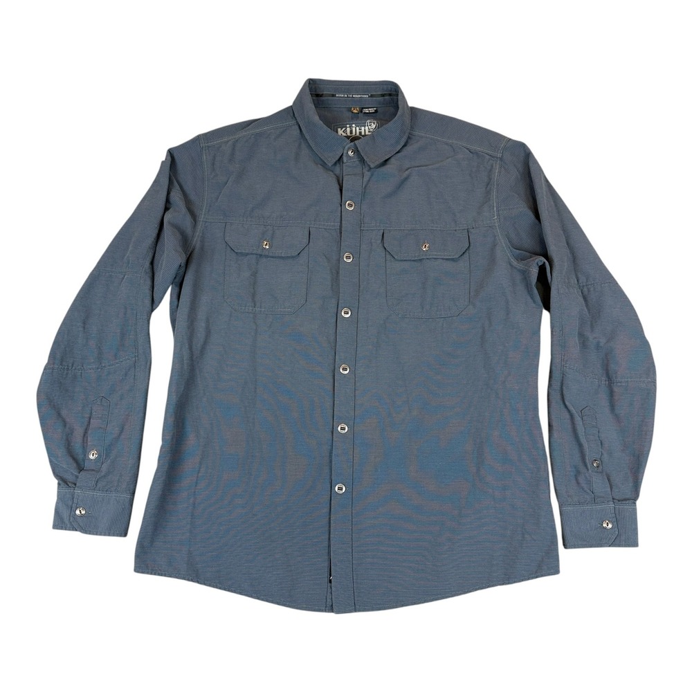 Kuhl Button Up Shirt Mens Extra Large Blue Micro-Stripe Hiking Work Outdoors
